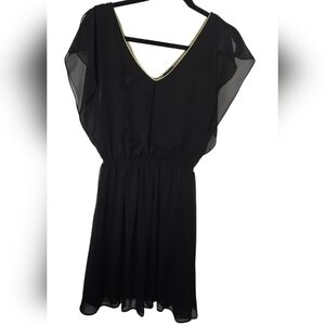 NWT Vintage Love Black Chiffon Dress Gold Trim Made in France Medium M